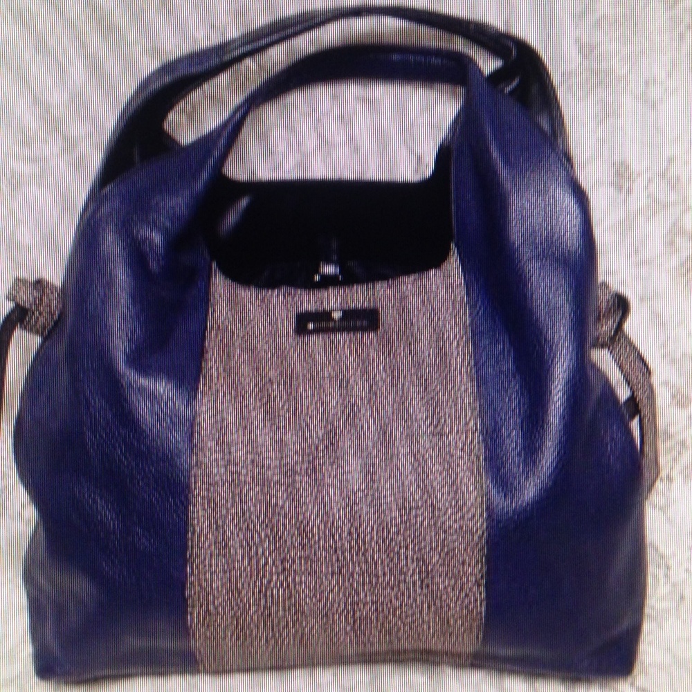 Borbonese, Italy, Blue and Brown Leather Handbag